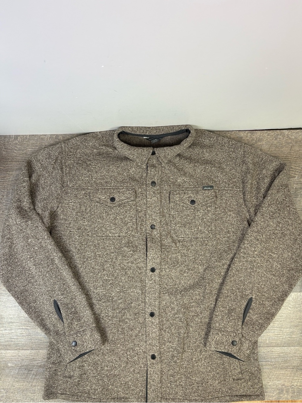 Eddie Bauer Men’s Tall Large Sweater Fleece Shirt Jacket Brown Snap Front